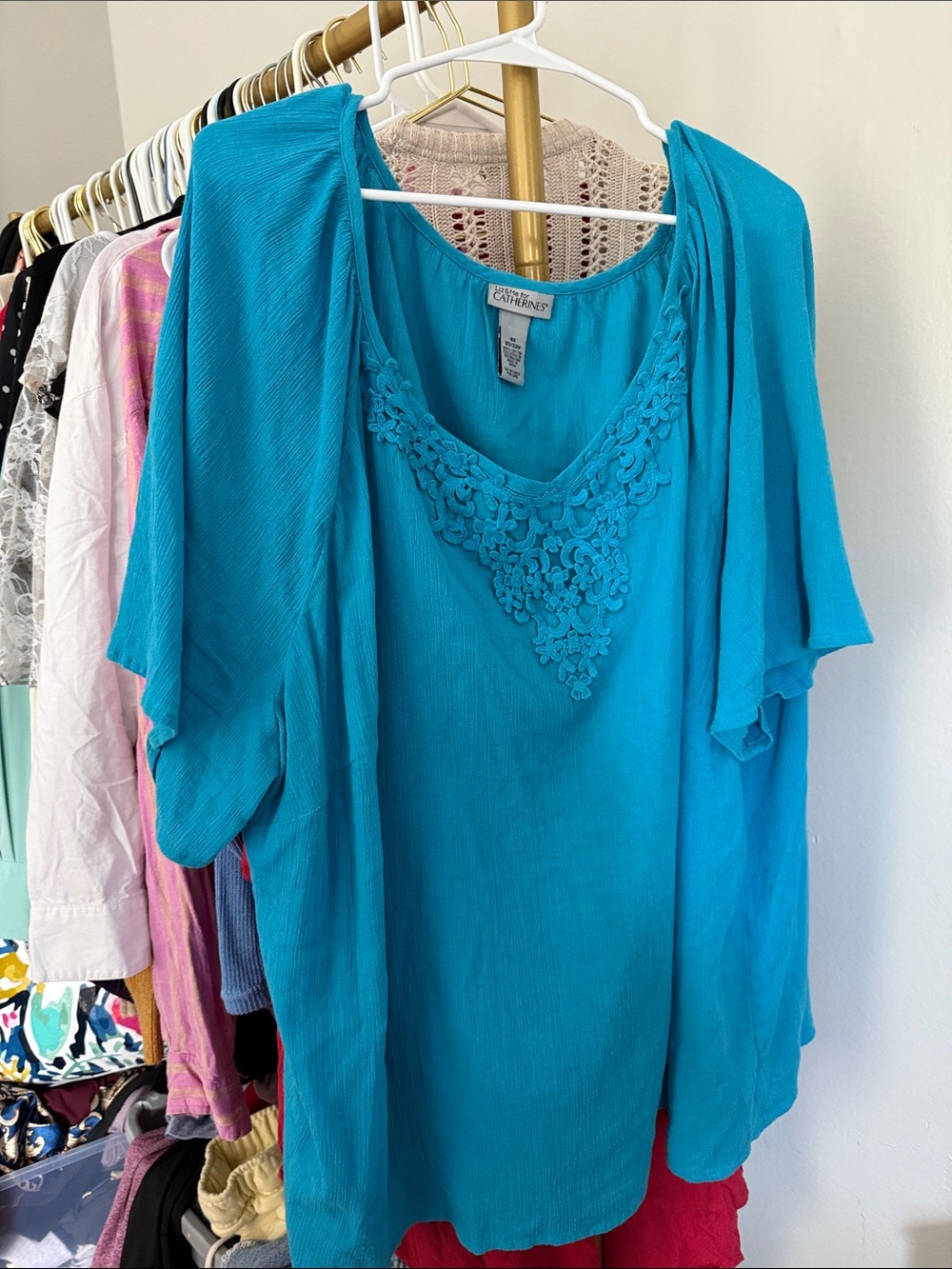 Catherines Turquoise Crochet-Trim Flowing Tunic